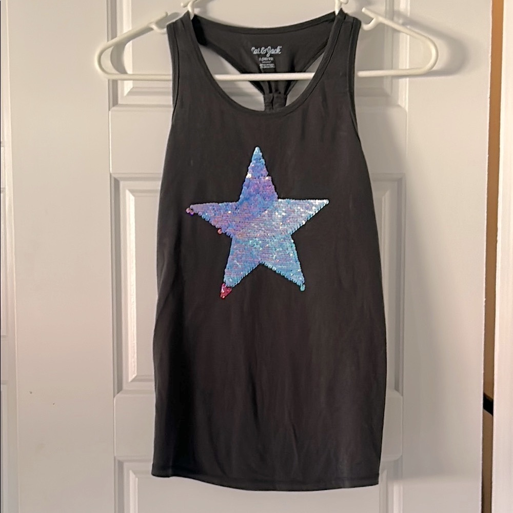 Cat & Jack Dark Gray Tank Top with Colorful Sequin Star - Picture 2 of 6